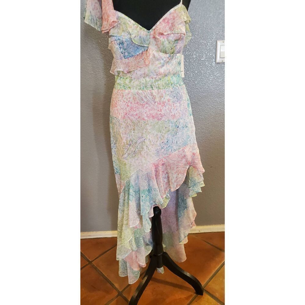 Amanda Uprichard‎ Lively Pastel Sequin Asymmetrical Ruffle  Midi Dress Size M - Picture 4 of 13